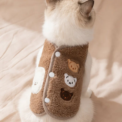 Autumn & Winter Pet Jacket – Cute Fleece Vest for Small Dogs, Puppies & Cats, Warm Cozy Animal-Themed Outdoor Clothing