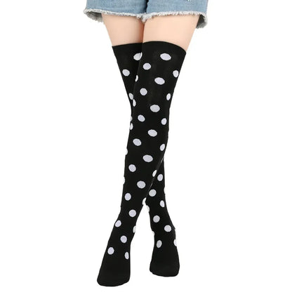 Thigh High Socks Women Over Knee Striped Polka Dot Stockings Black White Pink Lolita Cosplay Harajuku Y2K Kawaii