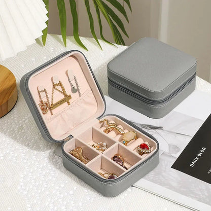 Portable Leather Travel Jewelry Organizer Case for Rings, Earrings, Necklaces & Accessories Storage