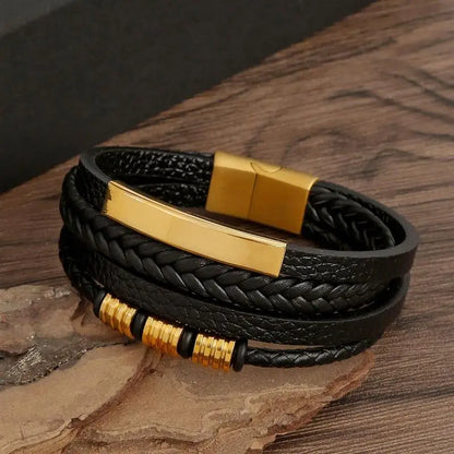 Pulsera de cuero clásica para hombre – Pulsera multicapa tejida a mano para hombre | Accesorio de joyería de moda casual, regalo