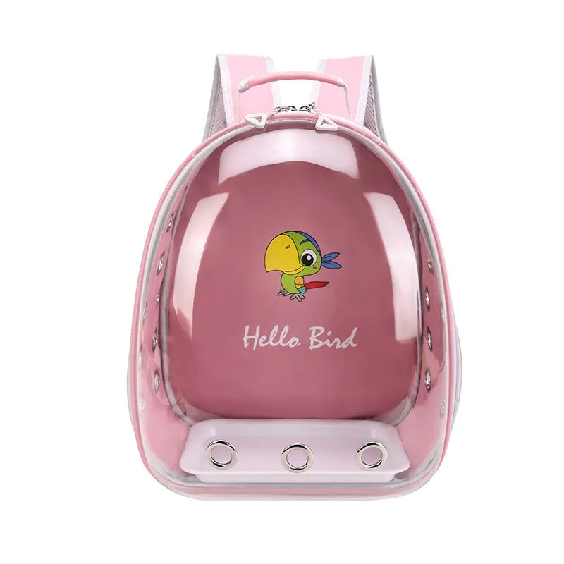 Transparent Bird Carrier Backpack – Portable Birdcage with Perch Platform & Food Cup for Parrots, Cockatiels, Budgies & Lovebirds