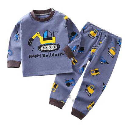 Conjunto de pijama de algodón para niños – Ropa de dormir de dibujos animados de otoño invierno para niños y niñas, conjunto de ropa de descanso suave para niños, ropa de noche acogedora y conjunto para el hogar para un sueño cómodo