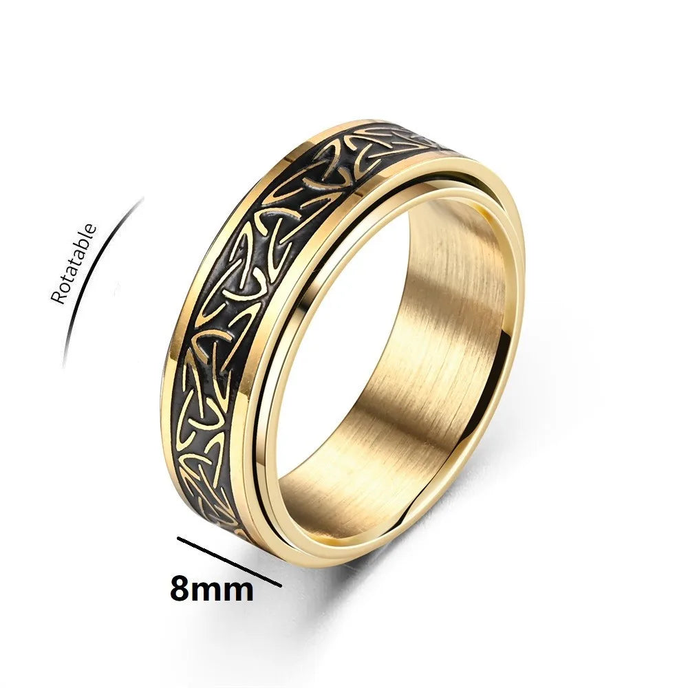 Viking Celtic Knot Rune Ring – Stainless Steel Rotating Spinner Ring for Men | Anti-Stress Anxiety Fidget Jewelry Gift