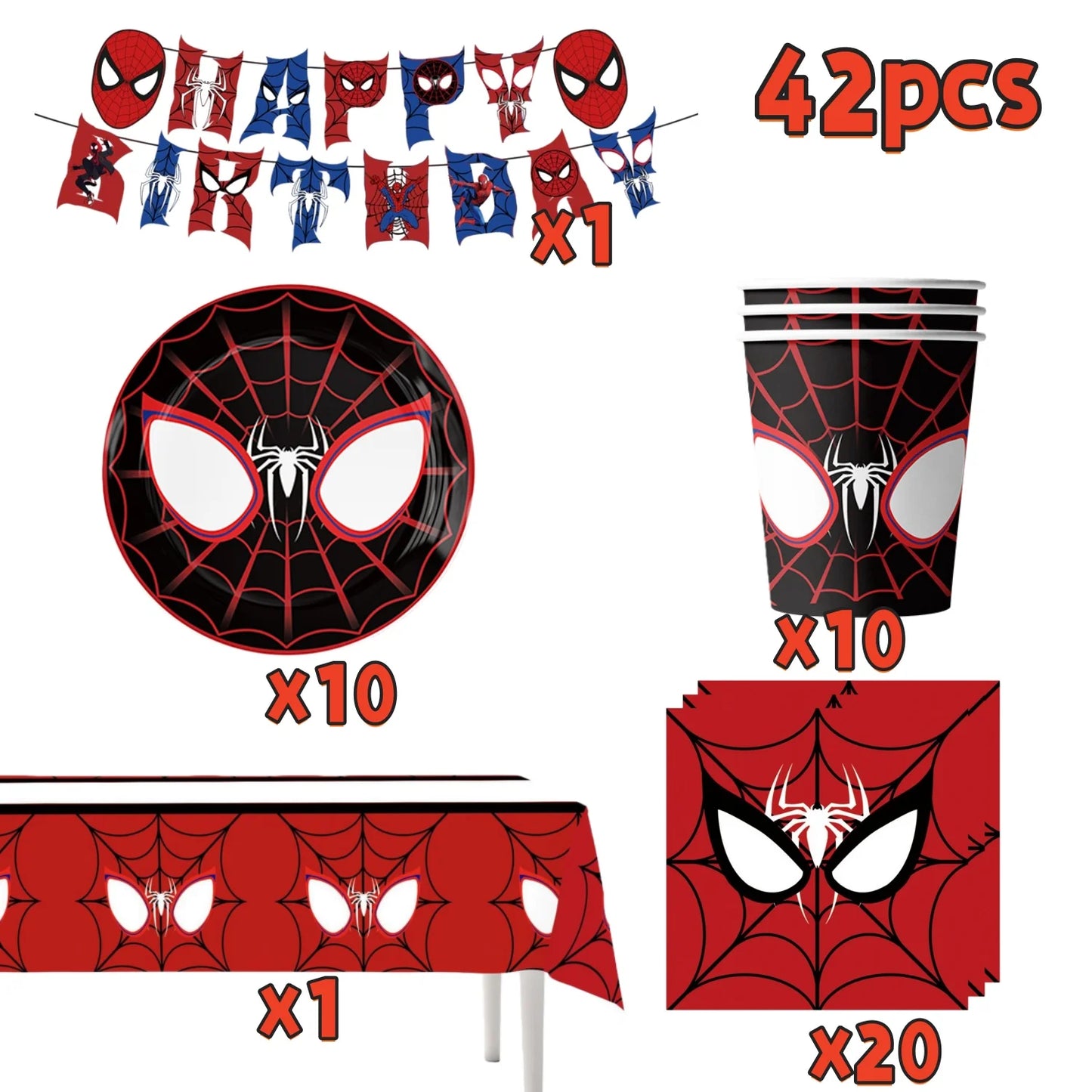 Spider Hero Birthday Party Supplies Set – Kids' Party Tableware Kit with Plates, Cups, Tablecloth, Backdrop, Balloons & Decorations