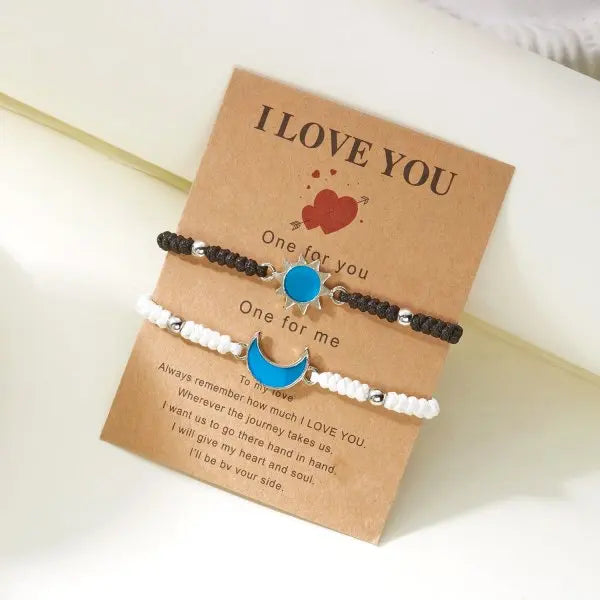 Luminous Sun & Moon Couple Bracelets – Handmade Braided Rope Matching Charm Bracelets for Men & Women | Romantic Jewelry Gift