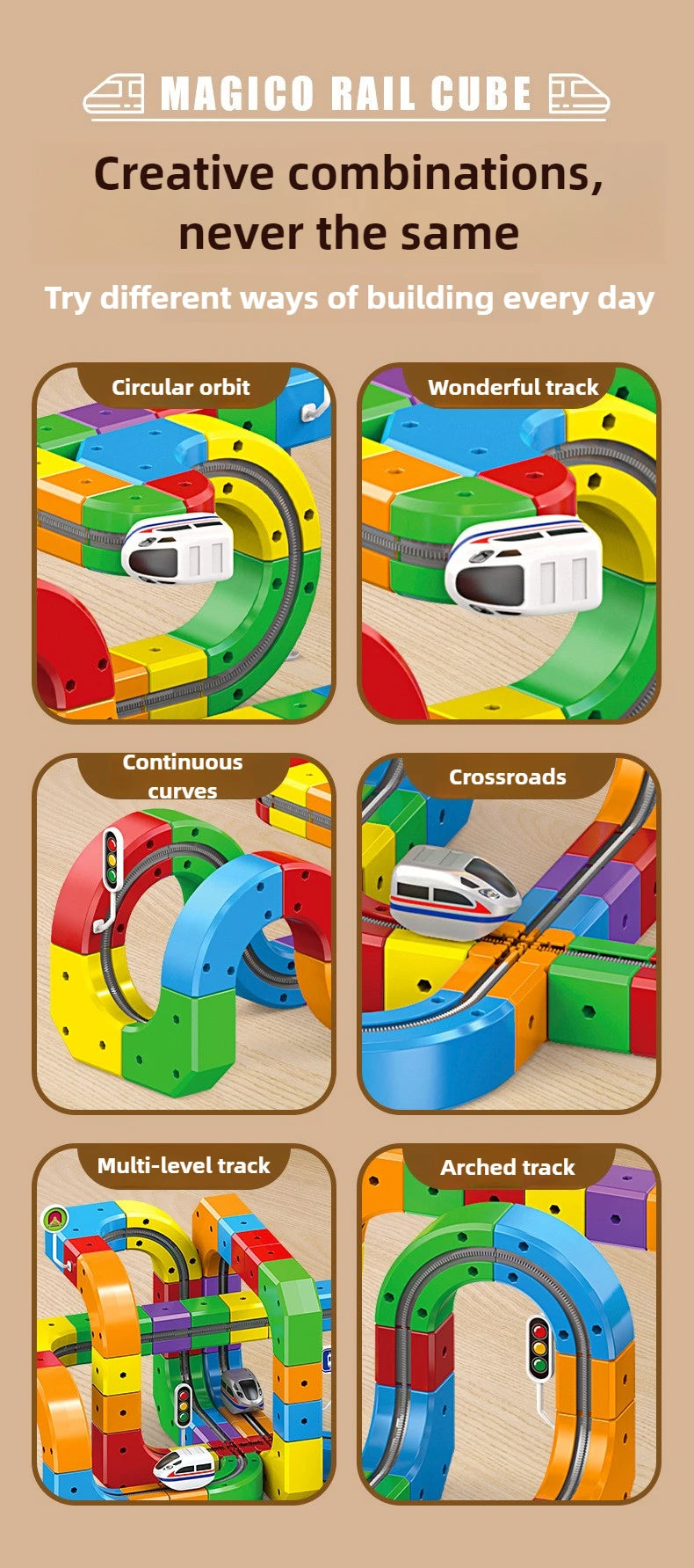 Ensemble de construction de train magique – Jouet de labyrinthe de voiture de rail magnétique électrique pour enfants, cadeau éducatif STEM