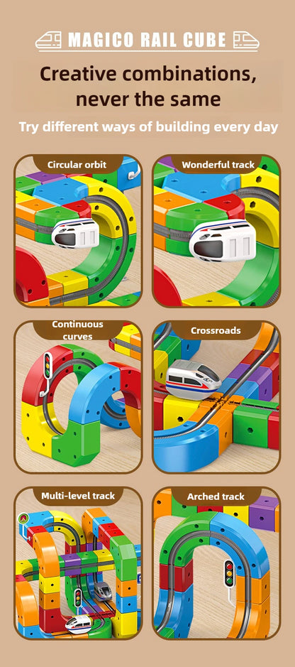 Ensemble de construction de train magique – Jouet de labyrinthe de voiture de rail magnétique électrique pour enfants, cadeau éducatif STEM