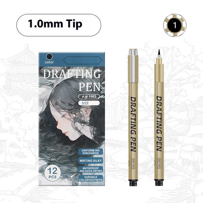 Manga Black Fineliner Marker Set – 1/6/9/12PCS Fine Tip Drawing Pens for Sketching, Comics & Art