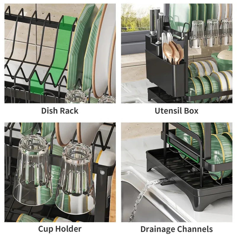 Stainless Steel Dish Drying Rack – Hygienic Residue-Free Kitchen Organizer with Premium Carbon Steel Construction, Space-Saving & Quick-Dry Design