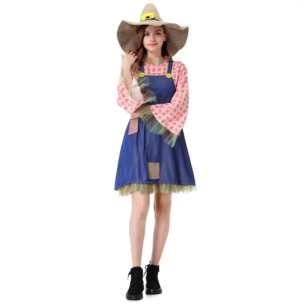 Parent-Child Pioneer Girl Cosplay Costume – Colonial Floral Village Dress with Hat for Kids Halloween, Carnival & Dress-Up Role Play