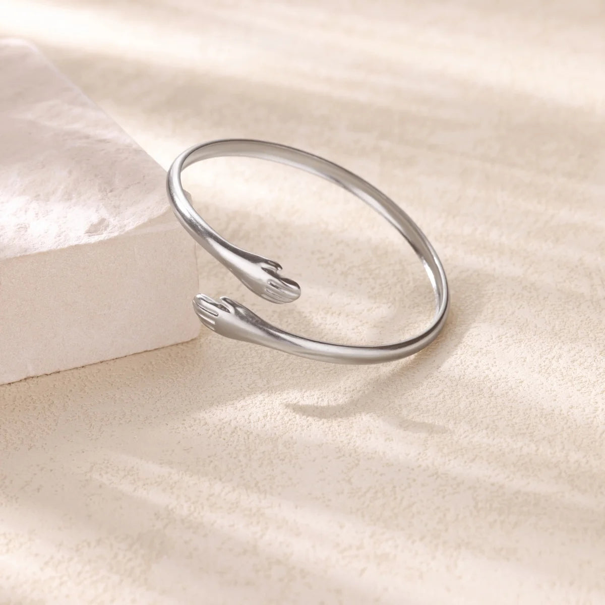 Stainless Steel Open Flower & Leaf Bangle Bracelet – Gold Geometric Cuff Bracelet for Women & Men | Minimalist Fashion Jewelry