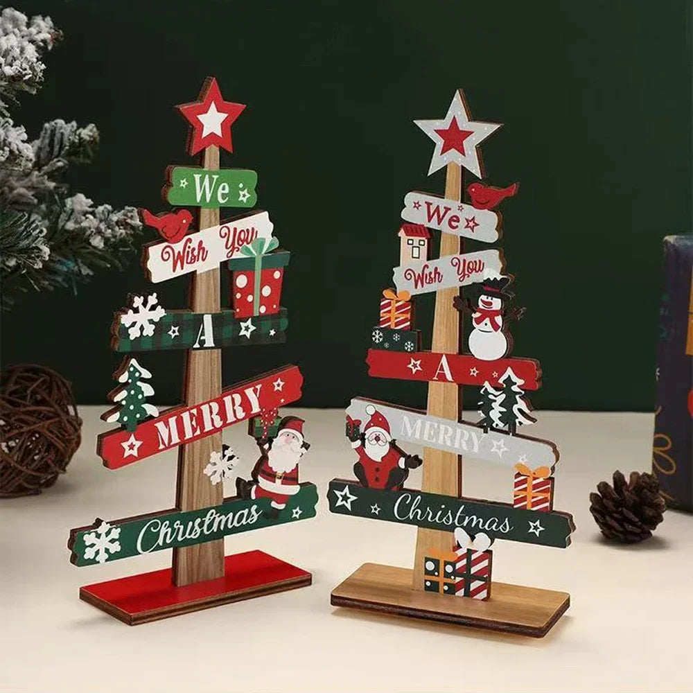Runto Wooden Christmas Tree Ornament – Santa Claus & Snowman Merry Christmas Decoration for Home, New Year & Desktop Decor