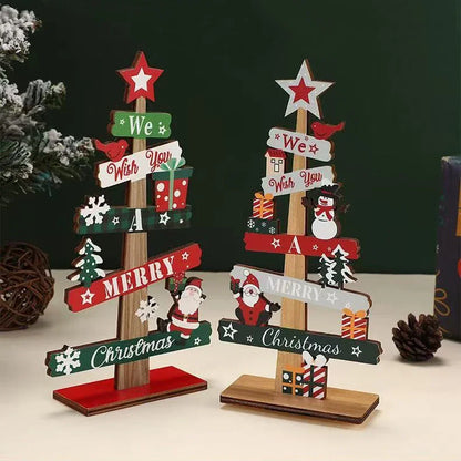 Runto Wooden Christmas Tree Ornament – Santa Claus & Snowman Merry Christmas Decoration for Home, New Year & Desktop Decor
