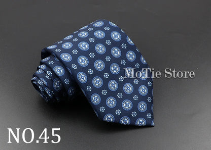 Men's 7.5cm Soft Silk Necktie – Floral & Dot Pattern Tie for Weddings, Business, Parties & Formal Wear