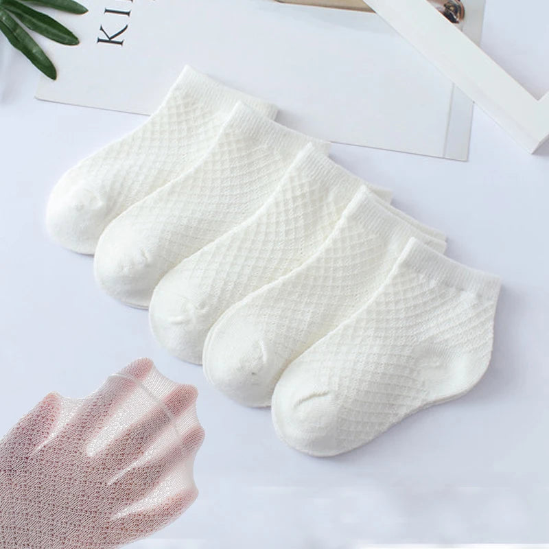 5 Pairs Kids Summer Cotton Mesh Socks Breathable Sports Ankle Socks for Boys & Girls