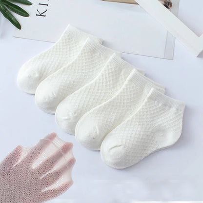 5 Pairs Kids Summer Cotton Mesh Socks Breathable Sports Ankle Socks for Boys & Girls