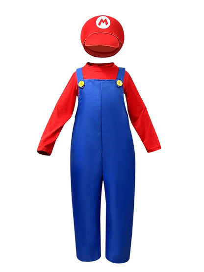 Plumber Cosplay Costume Bodysuit – Children’s Overalls Outfit for Boys & Girls Stage Performance, Anime Roleplay & Funny Party Wear