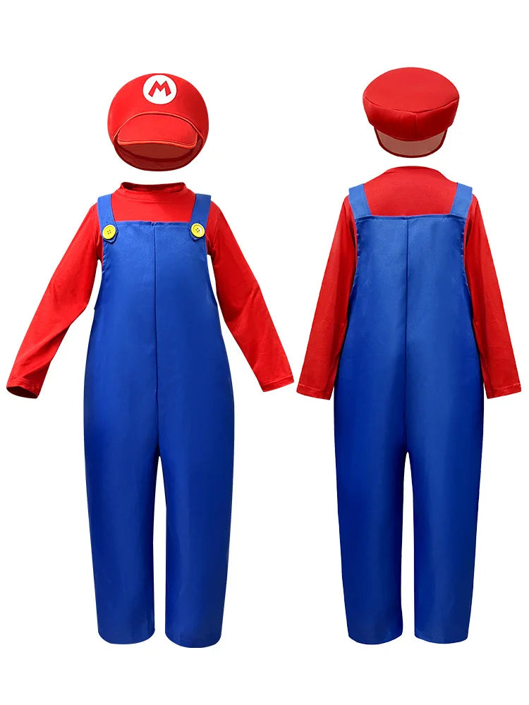 Plumber Cosplay Costume Bodysuit – Children’s Overalls Outfit for Boys & Girls Stage Performance, Anime Roleplay & Funny Party Wear