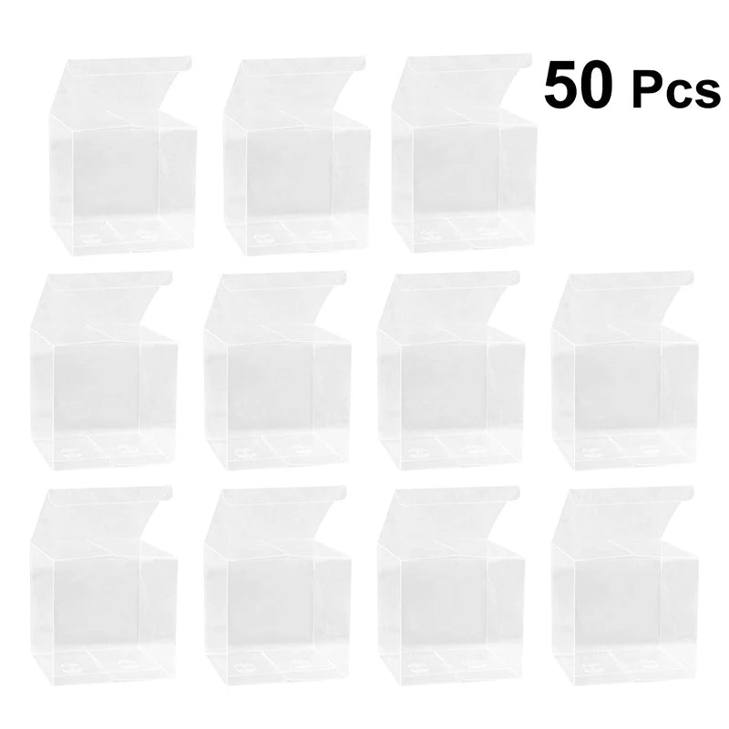 50 Boîtes cadeaux transparentes en PVC pour bougies, dragées, bonbons et emballages cadeaux de fête (5 × 5 × 5 cm)