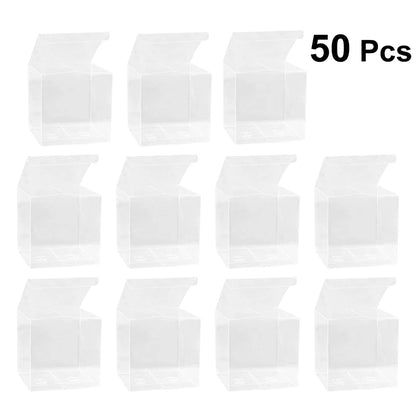 50 Boîtes cadeaux transparentes en PVC pour bougies, dragées, bonbons et emballages cadeaux de fête (5 × 5 × 5 cm)
