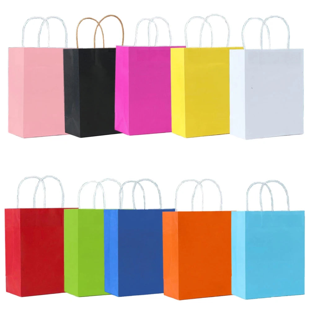 Bolsas de regalo de papel kraft de 5/10/25/50 piezas con asas – Bolsas de regalo y dulces de 10 colores para cumpleaños, bodas, baby showers y empaques de regalo