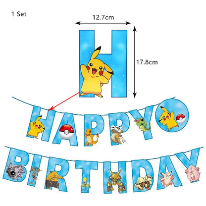 Pokémon Birthday Party Decorations – Lightning Pikachu Balloon Set with Disposable Tableware, Banner, Backdrop & Plates for Kids Events