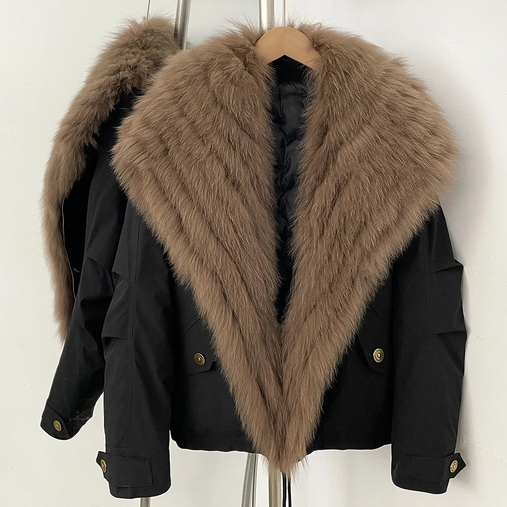 Women’s Winter Fur Jacket – Thick Warm Coat with Fox Fur Design, Fashionable Outerwear for Cold Weather