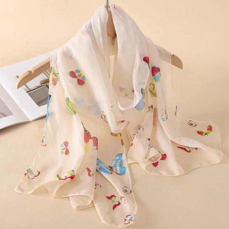 Women's Printed Chiffon Scarf Shawl – Lightweight Silk-Feel Long Wrap for Beach, Travel & Outdoor Wear, Fashion Headband Accessory