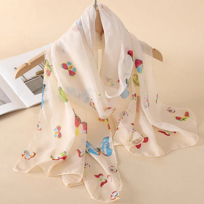 Women's Printed Chiffon Scarf Shawl – Lightweight Silk-Feel Long Wrap for Beach, Travel & Outdoor Wear, Fashion Headband Accessory