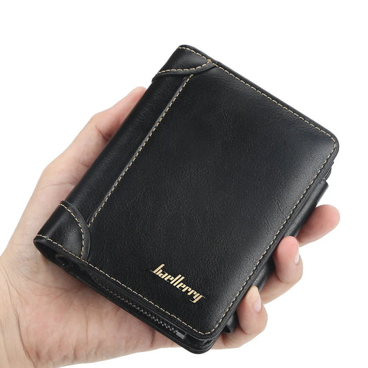Cartera corta de piel sintética Baellerry para hombre con ranuras para tarjetas, clip para billetes y bolsillo con cremallera para monedas