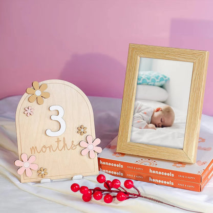 7PCS Newborn Milestone Wooden Cards – Baby Monthly Growth Announcement Props, Baby Shower Gift for Boys & Girls, Pregnancy Photography Accessories for First Year Memories & Photo Sessions