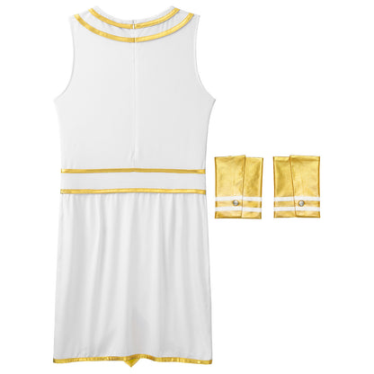 Men’s Ancient Greek & Egyptian Pharaoh Cosplay Costume – Metallic Shiny Toga Robe with Sleeves for Halloween & Roleplay