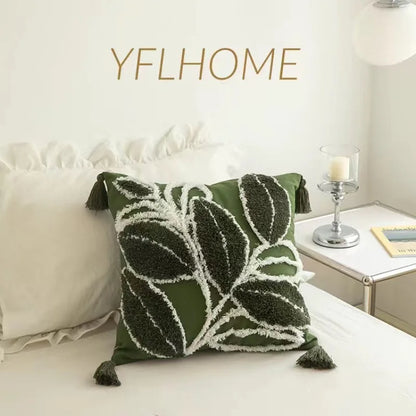 Boho Embroidered Throw Pillow Cover - Geometric Tassel Cushion Cover for Sofa, Living Room & Home Decor