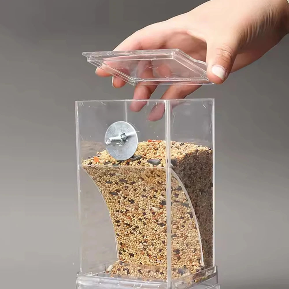 Parrot Bird Feeder – 1PC Transparent Anti-Spill Food Box, Durable Clear Feeding Device for Parrots & Small Birds