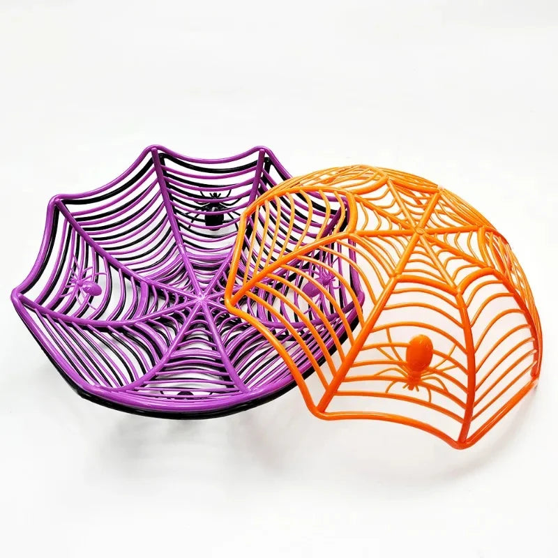 1/3/9PCS Halloween Spider Web Fruit Basket, Halloween Snack and Candy Serving Tray, Decorative Fruit Storage Plate, Spooky Party Tableware and Holiday Home Decoration