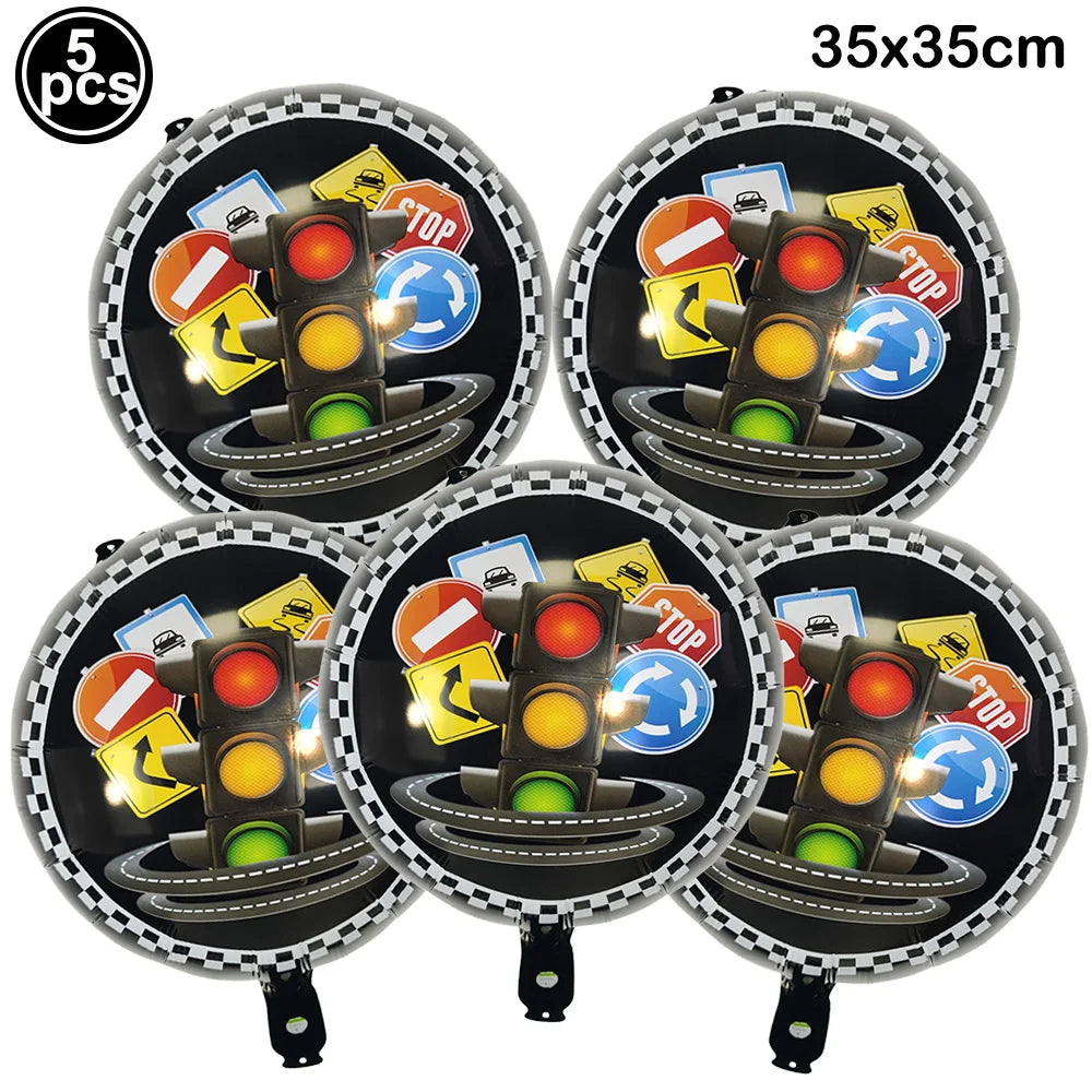 Racing Car Birthday Party Decorations – Race Car, Tire Wheel, Traffic Cone & Checkered Balloons for Kids' Racing-Themed Parties