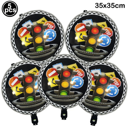 Racing Car Birthday Party Decorations – Race Car, Tire Wheel, Traffic Cone & Checkered Balloons for Kids' Racing-Themed Parties