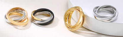 Stainless Steel Interlocked Triple Ring – Three-in-One Multi-Color Wedding Band for Women | Stackable Fashion Ring