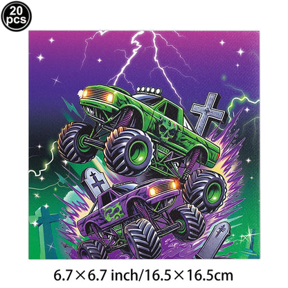 Monster Truck Birthday Party Supplies – Disposable Plates, Napkins, Banner & Tablecloth for Kids' Boys' 2nd Birthday Decorations