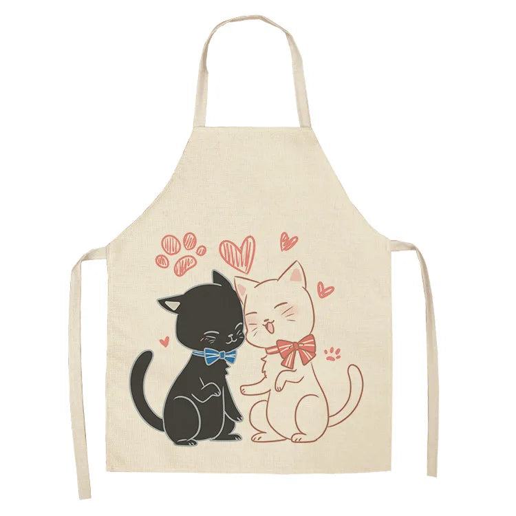 Cute Cartoon Cat Kitchen Apron – Linen Baking & Cooking Apron for Women, Men & Kids, Kitchen Accessories