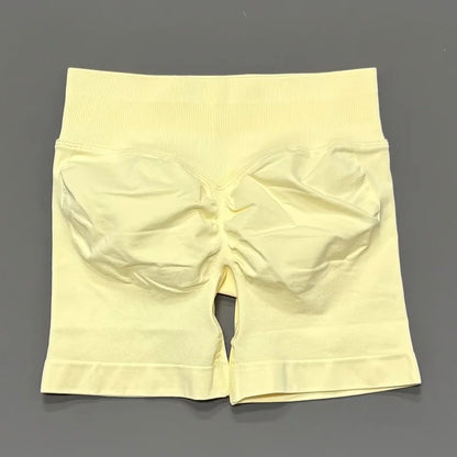 HISTELLO Pantalones cortos de yoga sin costuras de 4.5" para mujer – Pantalones cortos deportivos de talle bajo con efecto fruncido para gimnasio, fitness, correr y ropa deportiva