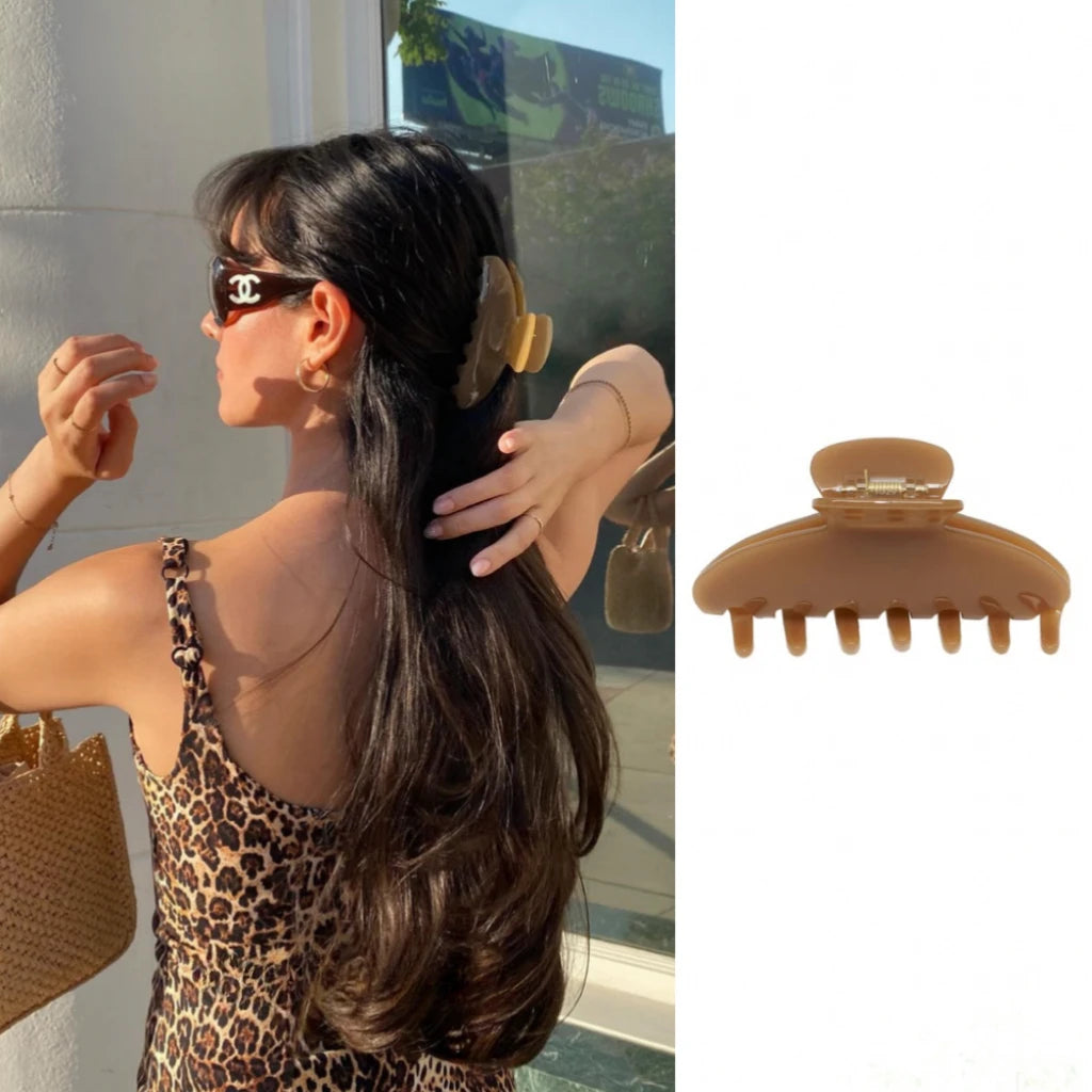 Pinza de pelo de acetato Fashion Coffee – Pinza grande de color sólido negro para mujeres y niñas | Accesorios sencillos para el pelo de verano