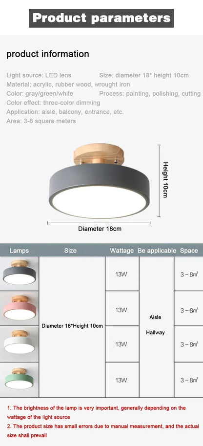 Lámpara de techo redonda de madera nórdica – Moderna lámpara de montaje empotrado para pasillo, dormitorio, baño, comedor y entrada