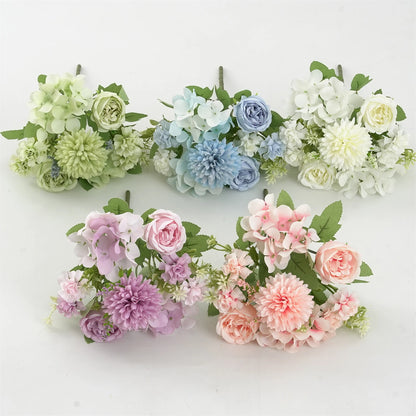 Ramo de flores artificiales realista – Arreglo floral sintético de peonía, crisantemo e hortensia con tallos, decoración reutilizable para el hogar, decoración para bodas y accesorios de fotografía