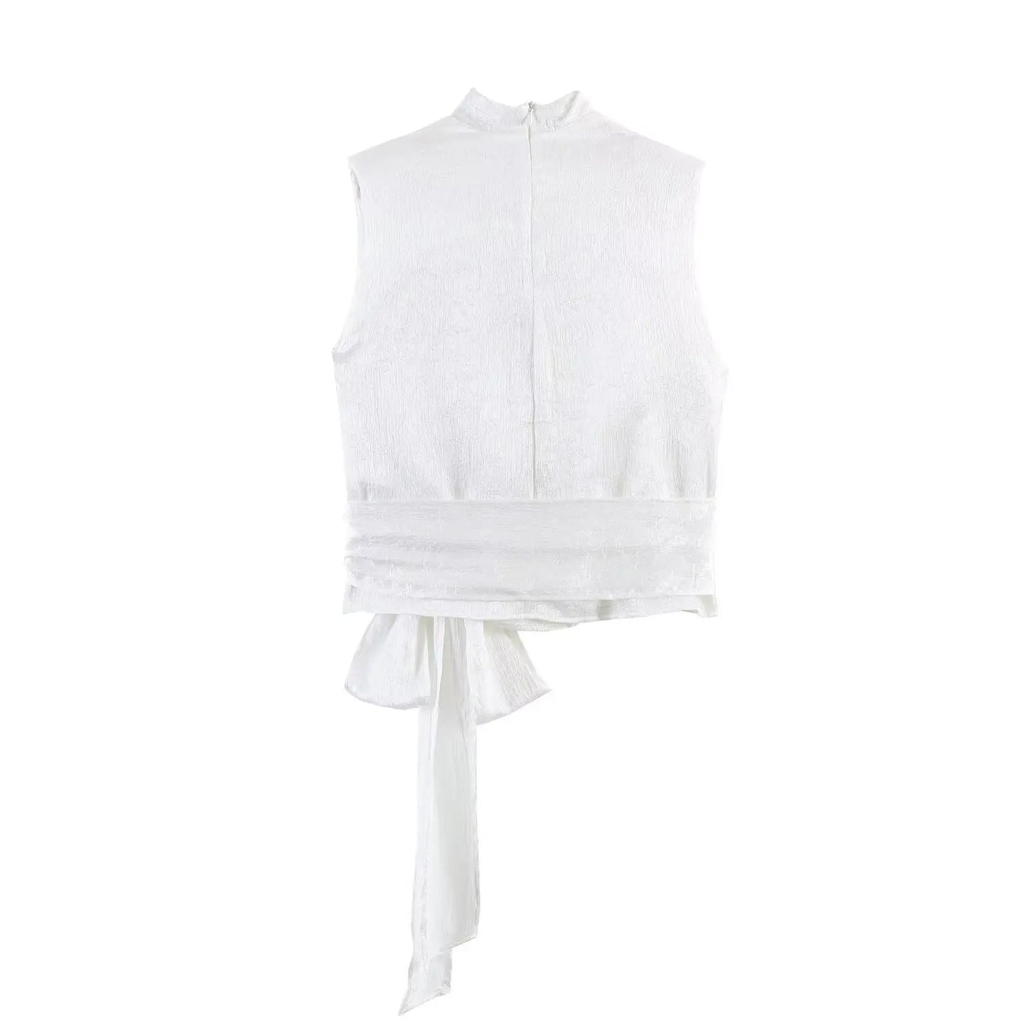 Women’s 2026 Spring Orange Sleeveless Satin Top Long Ribbon Elegant Stylish Fashion Blouse