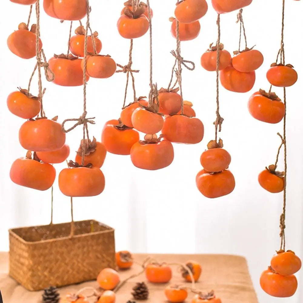 8PCS Lifelike Artificial Persimmon Fruits – Orange Simulation Fruit with Frost Design for Wall Hanging, Home Decor & Autumn Decorations