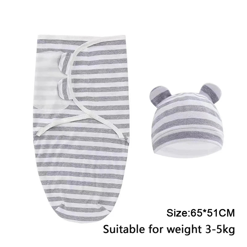 Manta Envolvente y Gorro para Recién Nacido – Envoltorio Suave de Algodón para Bebés de 0 a 6 Meses