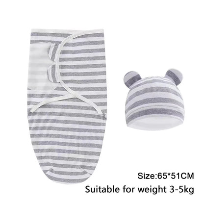 Manta Envolvente y Gorro para Recién Nacido – Envoltorio Suave de Algodón para Bebés de 0 a 6 Meses