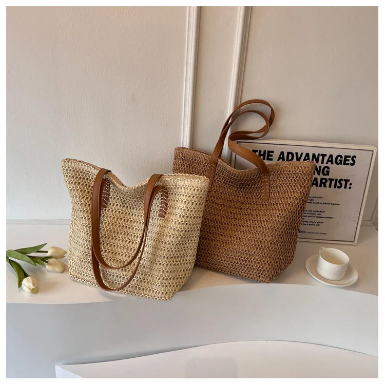 Bolso de Hombro de Paja Tejido a Mano para Mujer – Bolso Tote Bohemio de Verano para Playa, Bolso de Mano Tejido a la Moda 2025 para Viajes, Compras, Vacaciones y Uso Diario Casual