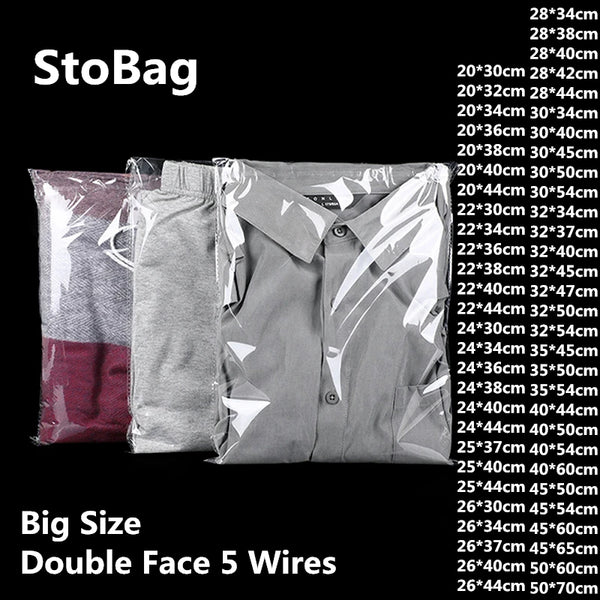 StoBag 100pcs Clear Self-Seal Apparel Bags – Transparent Plastic Clothing Packaging Bags with Adhesive Closure for T-Shirts, Gifts, Weddings & Parties